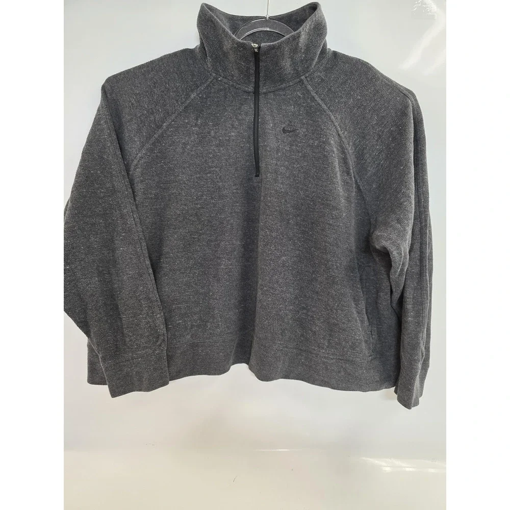 Nike Sweater‎ Mens 2XL Gray Quarter Zip Pullover Cotton Blend Swoosh Logo